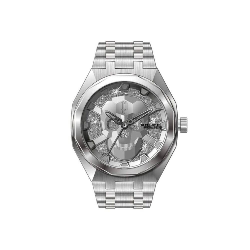 Police Skull Crystal Watch Men Silver Watches